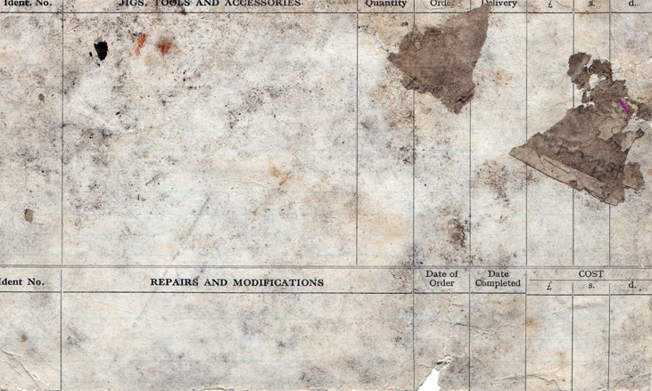 Air Ministry Plant Record Card - Found in 1993 in the Air Ministry Auditors Office in Tunnel 4.